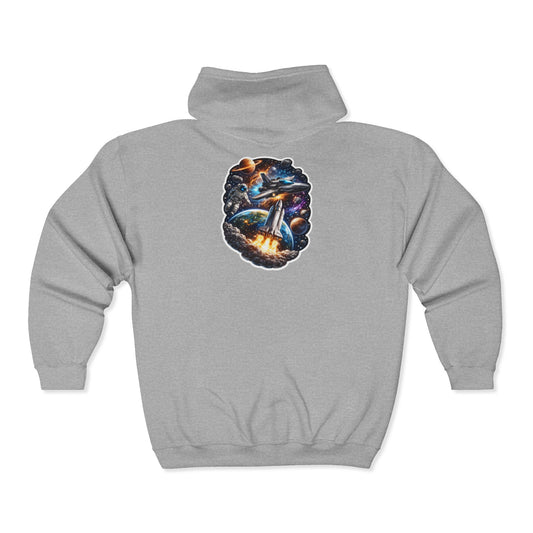 Cosmic Whale Zip Hoodie — Surreal Space Whale Backprint Sweatshirt