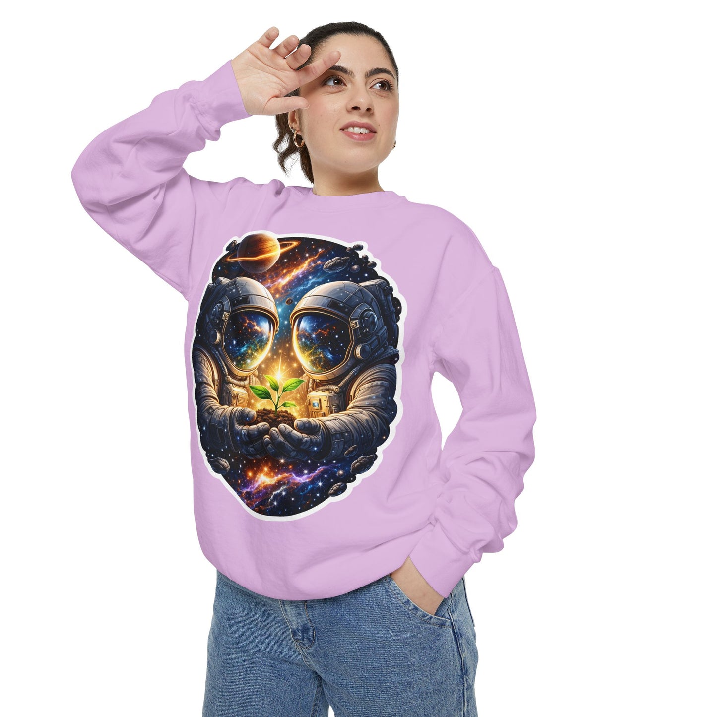 Astronaut Holding Seedling Sweatshirt — Cosmic Space Crewneck