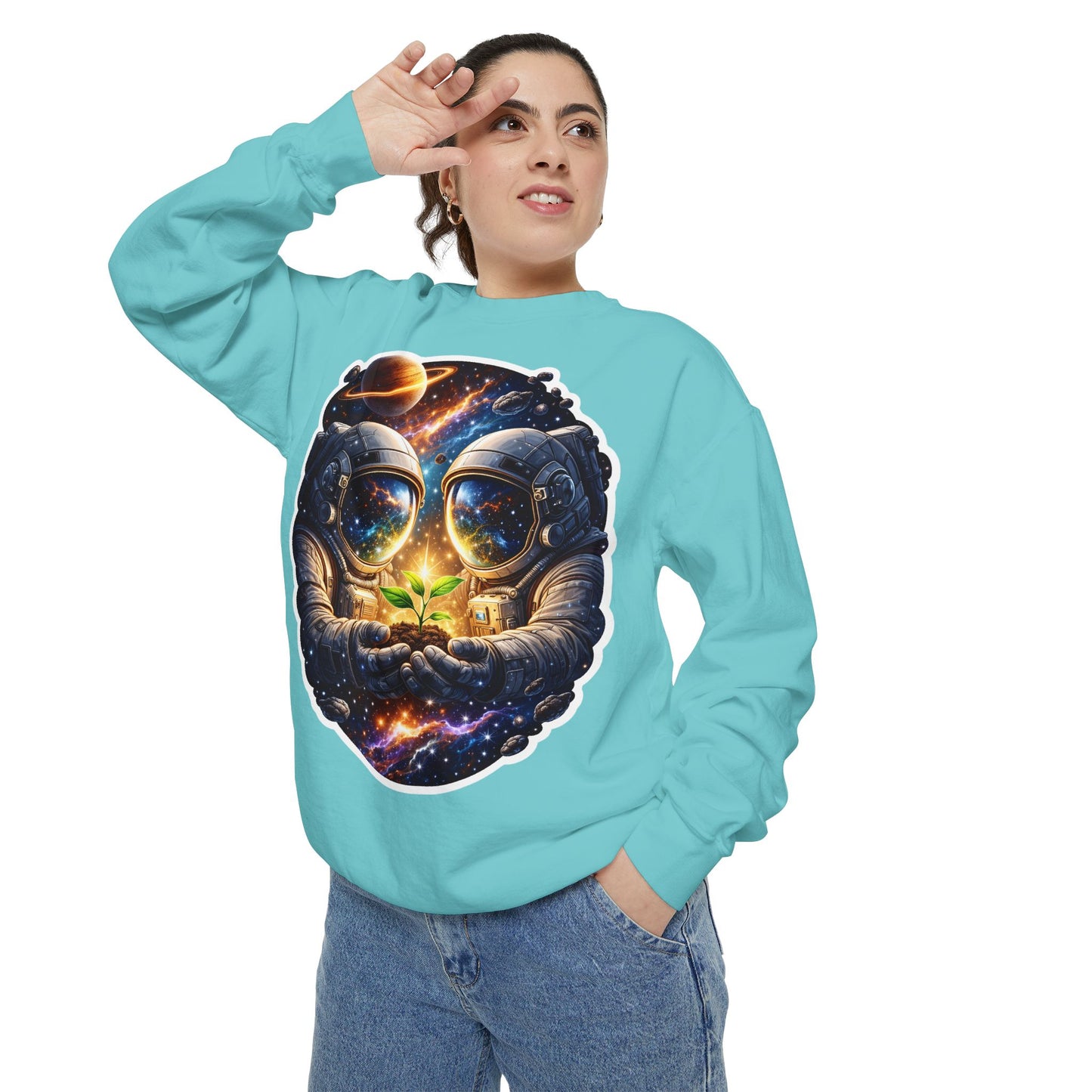 Astronaut Holding Seedling Sweatshirt — Cosmic Space Crewneck