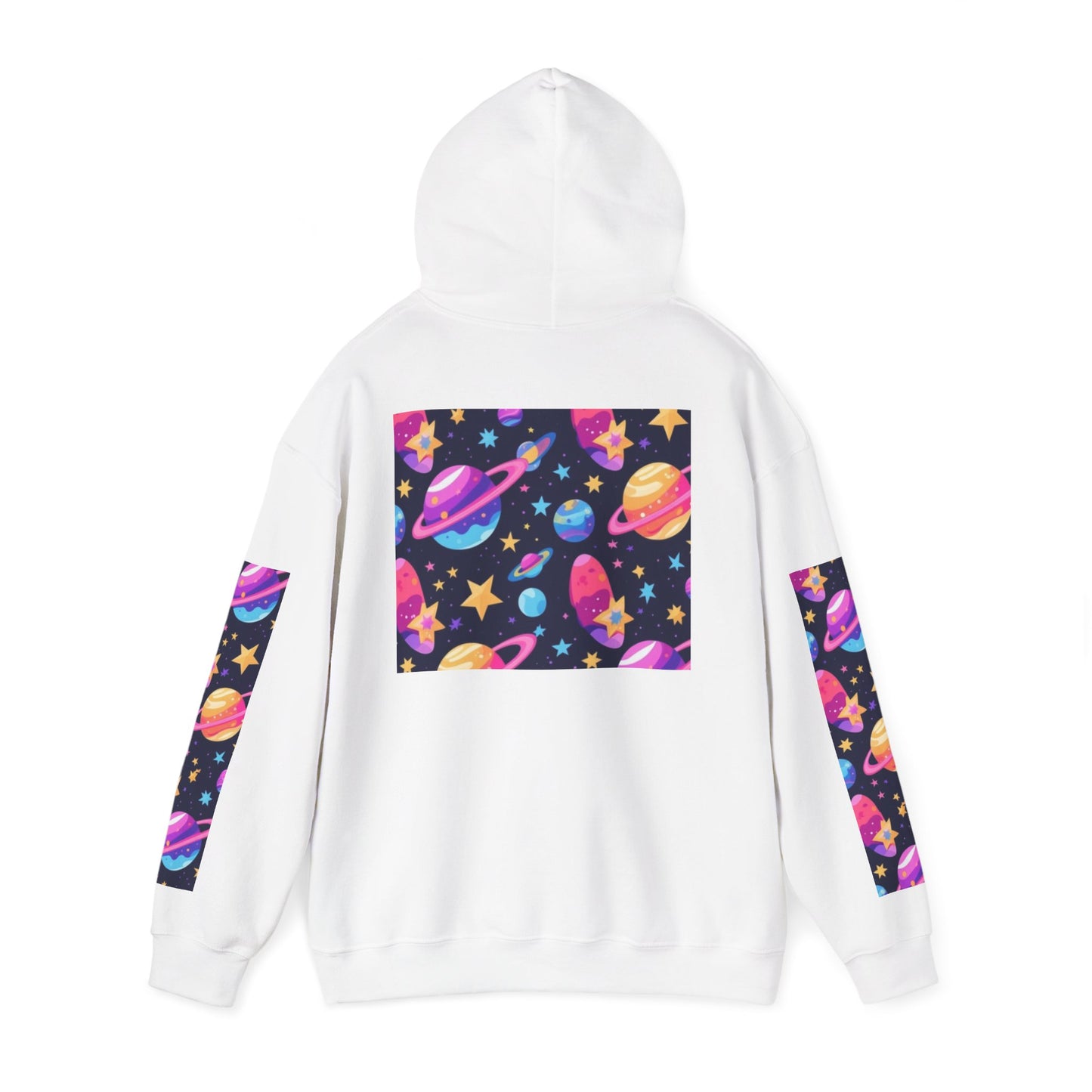 Space Pattern Hoodie — Colorful Planets & Stars Graphic Hoodie