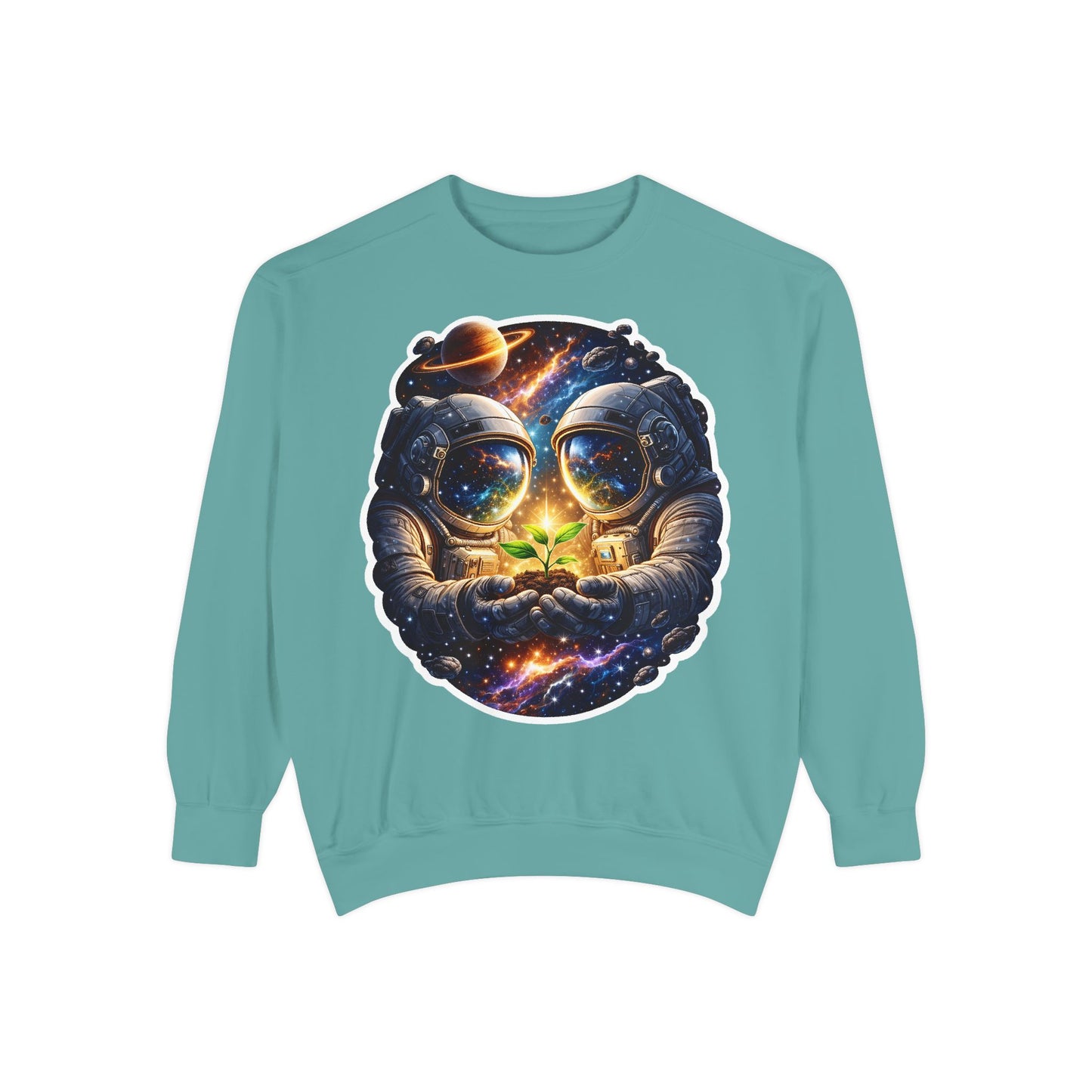 Astronaut Holding Seedling Sweatshirt — Cosmic Space Crewneck