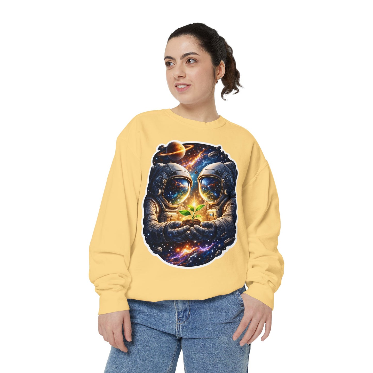 Astronaut Holding Seedling Sweatshirt — Cosmic Space Crewneck