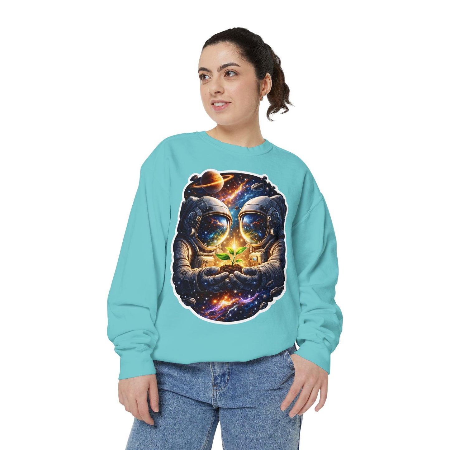 Astronaut Holding Seedling Sweatshirt — Cosmic Space Crewneck