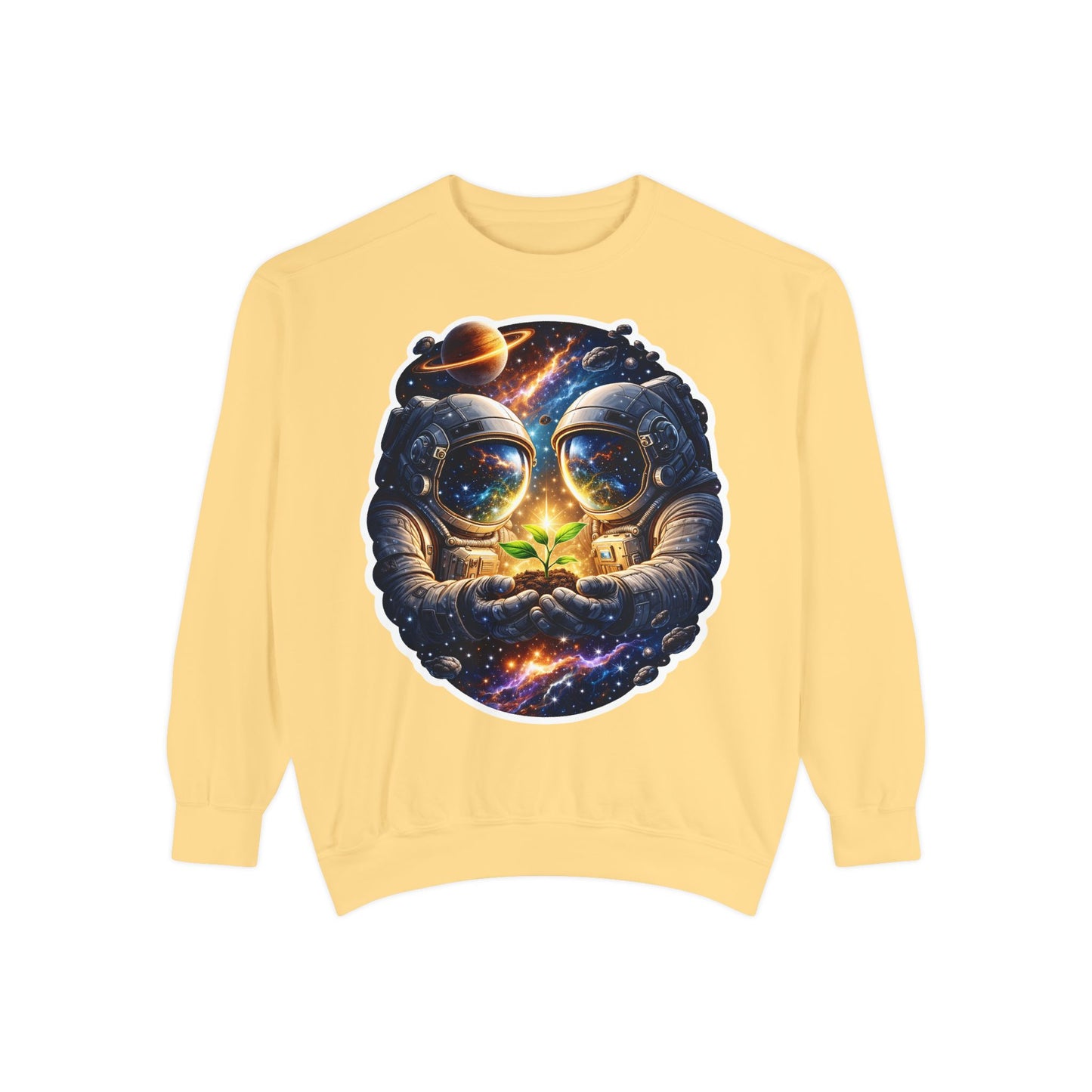 Astronaut Holding Seedling Sweatshirt — Cosmic Space Crewneck