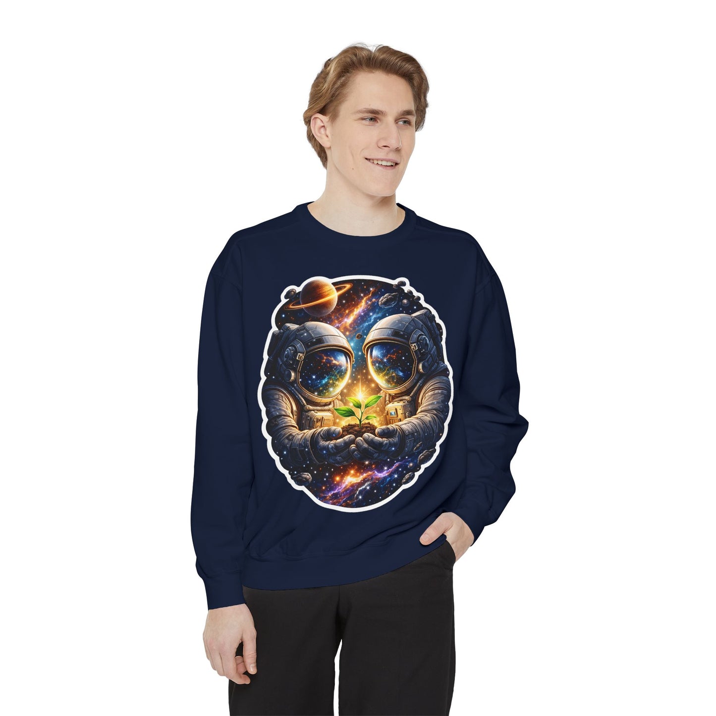 Astronaut Holding Seedling Sweatshirt — Cosmic Space Crewneck