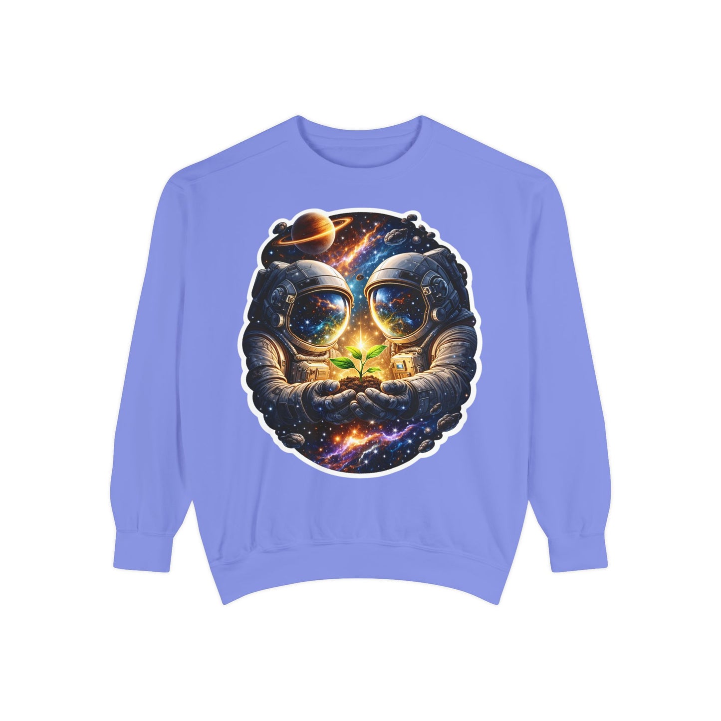 Astronaut Holding Seedling Sweatshirt — Cosmic Space Crewneck