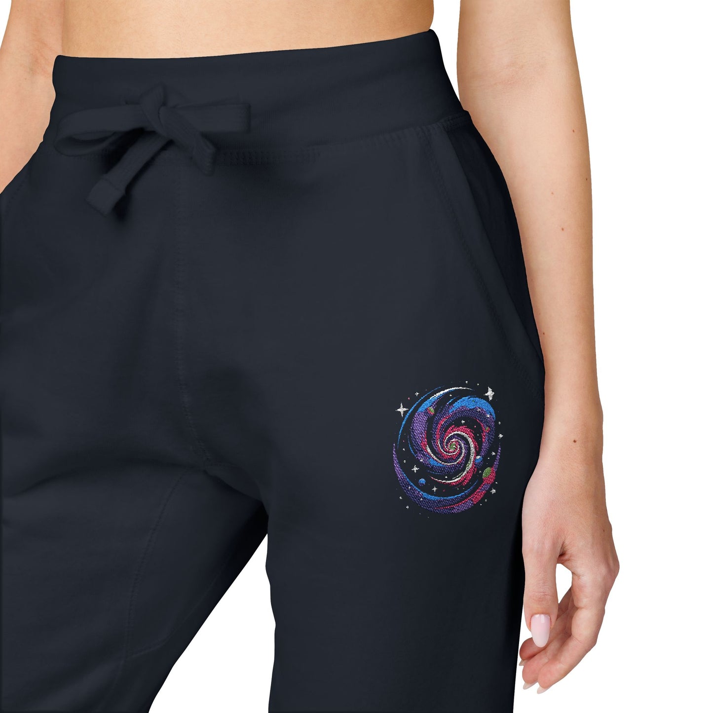 Embroidered Spiral Tie-Dye Joggers — White Fleece Sweatpants