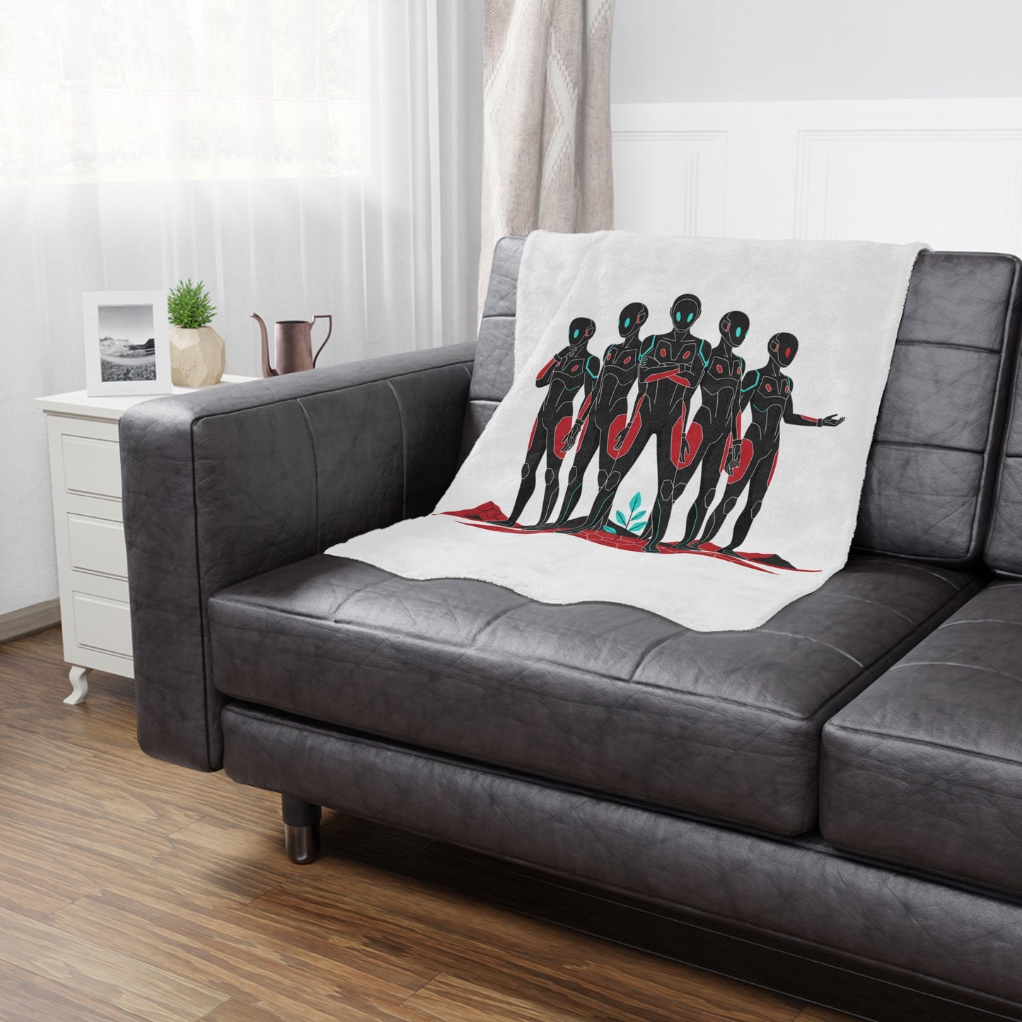 Sci‑Fi Android Crew Minky Blanket – Futuristic Robots Art Throw