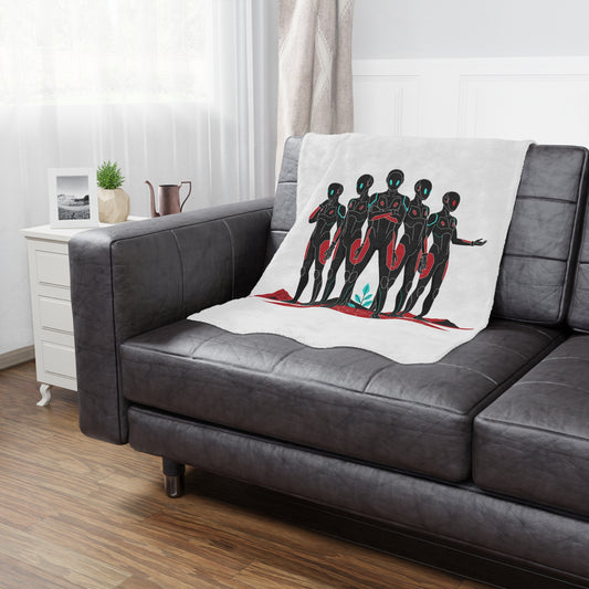 Sci‑Fi Android Crew Minky Blanket – Futuristic Robots Art Throw