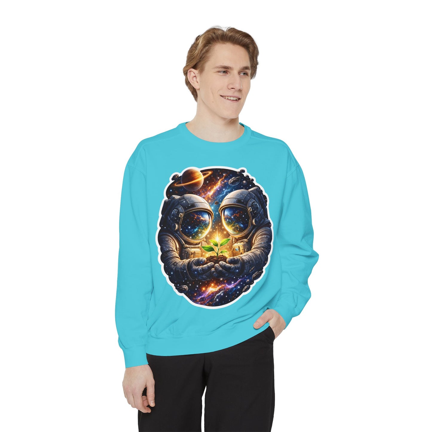 Astronaut Holding Seedling Sweatshirt — Cosmic Space Crewneck