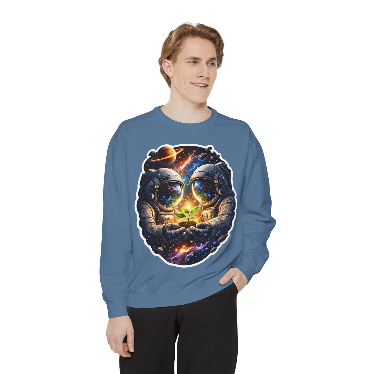 Astronaut Holding Seedling Sweatshirt — Cosmic Space Crewneck
