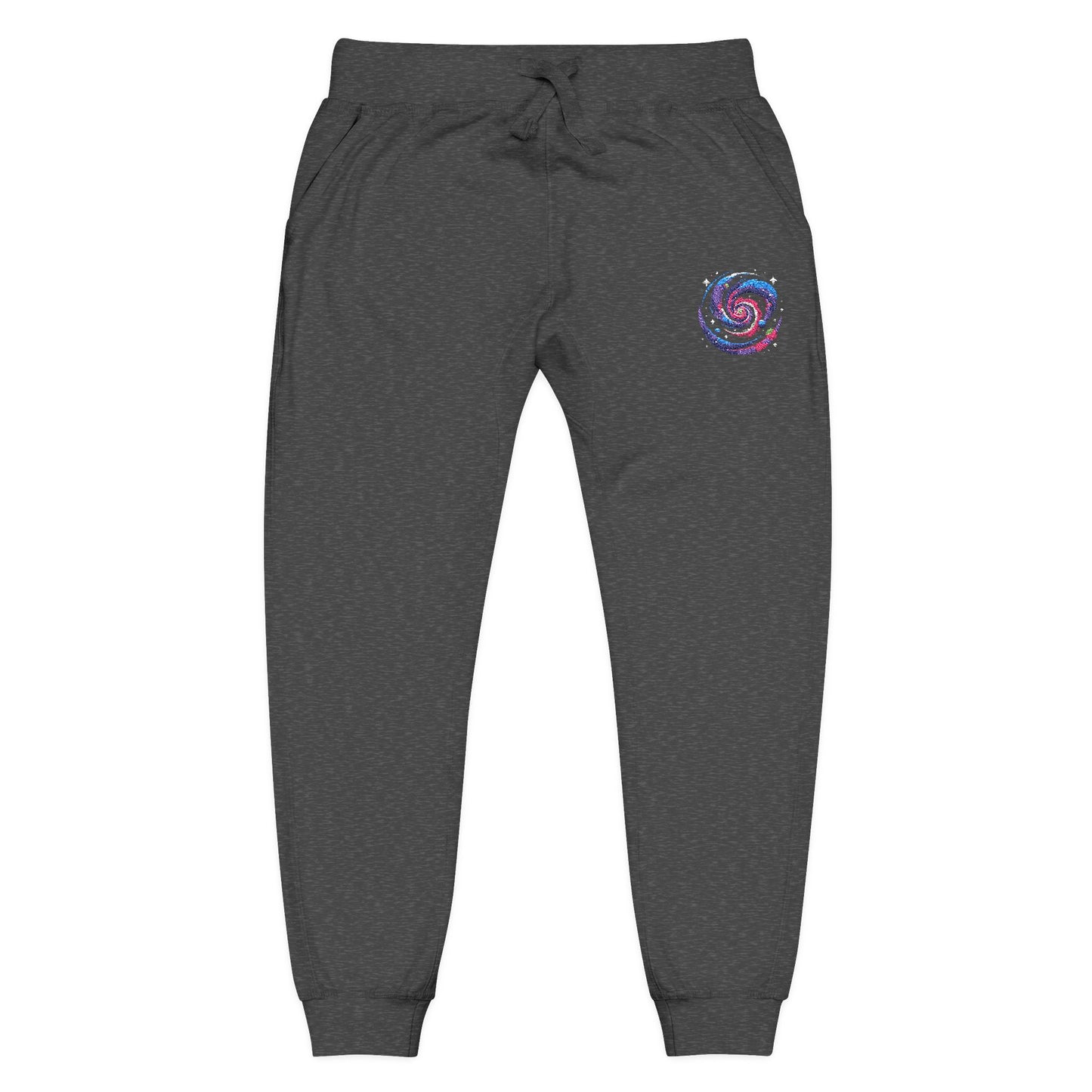 Embroidered Spiral Tie-Dye Joggers — White Fleece Sweatpants