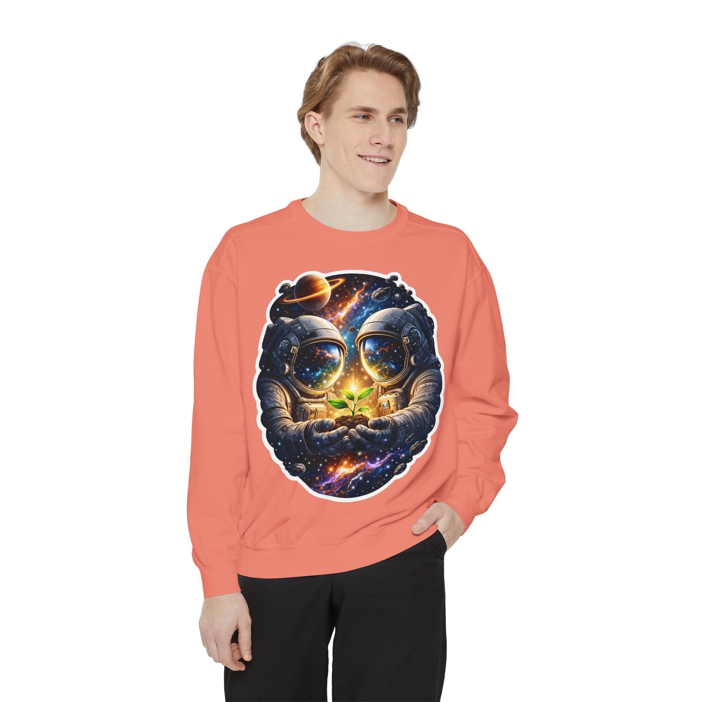 Astronaut Holding Seedling Sweatshirt — Cosmic Space Crewneck