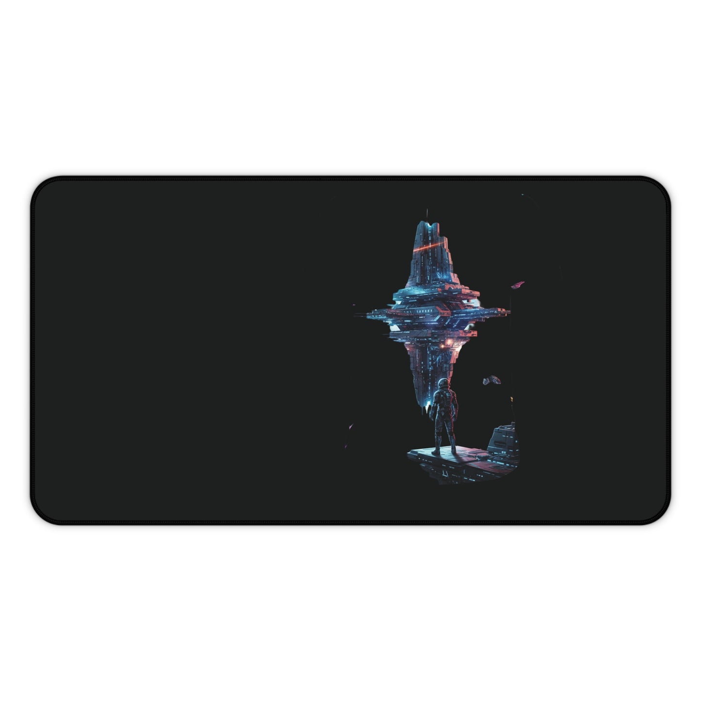 Sci‑Fi Floating City Desk Mat — Neon Cyberpunk Gaming Mouse Pad