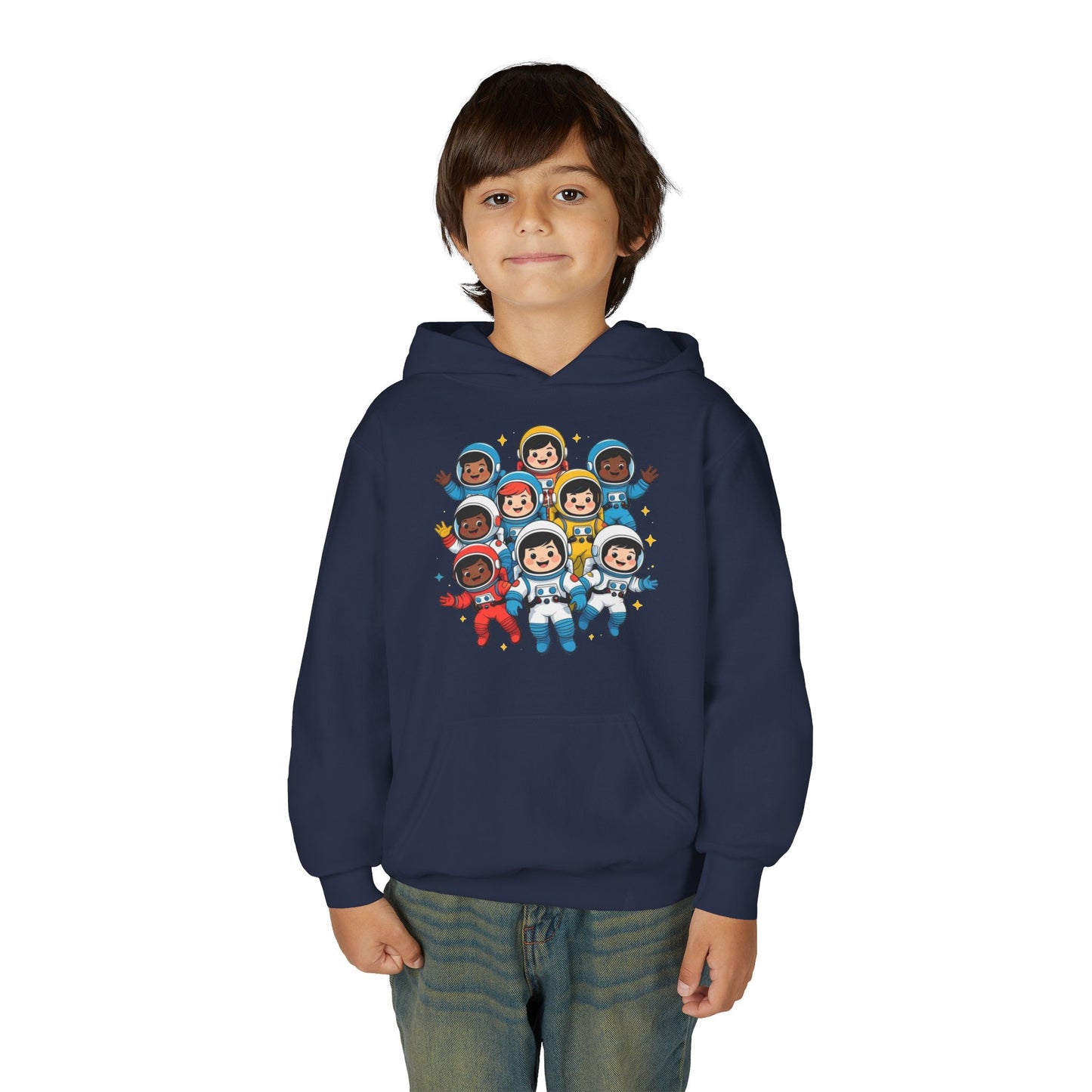 Kids Astronaut Crew Hoodie — Cute Diverse Space Explorers Graphic