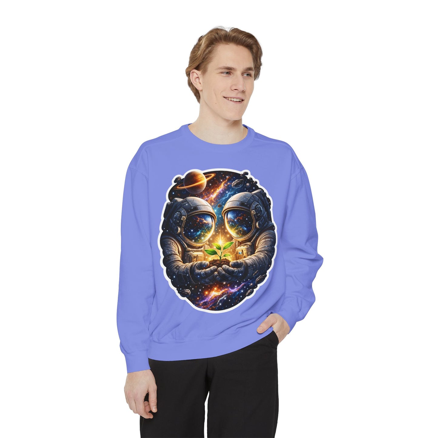 Astronaut Holding Seedling Sweatshirt — Cosmic Space Crewneck