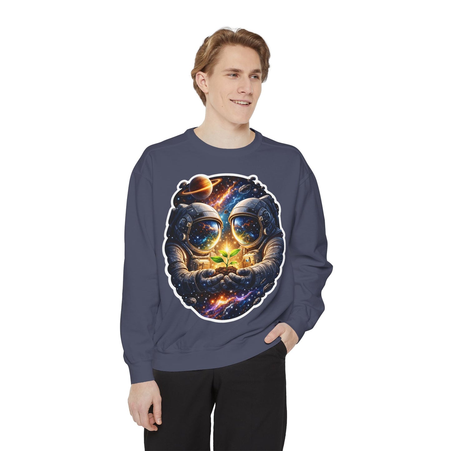 Astronaut Holding Seedling Sweatshirt — Cosmic Space Crewneck