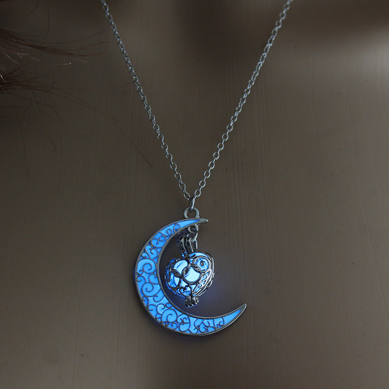 Luminous Cosmic Moon Pendant Necklace – Glows in the Dark