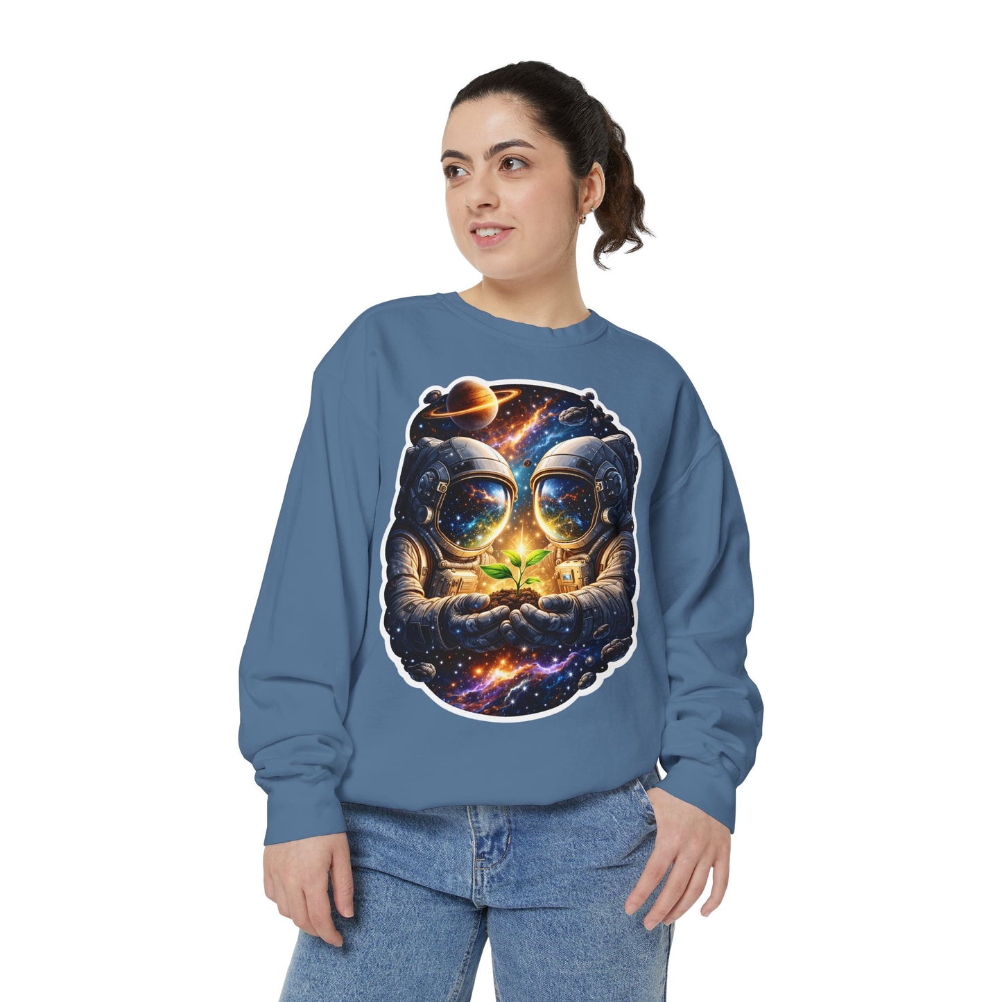 Astronaut Holding Seedling Sweatshirt — Cosmic Space Crewneck