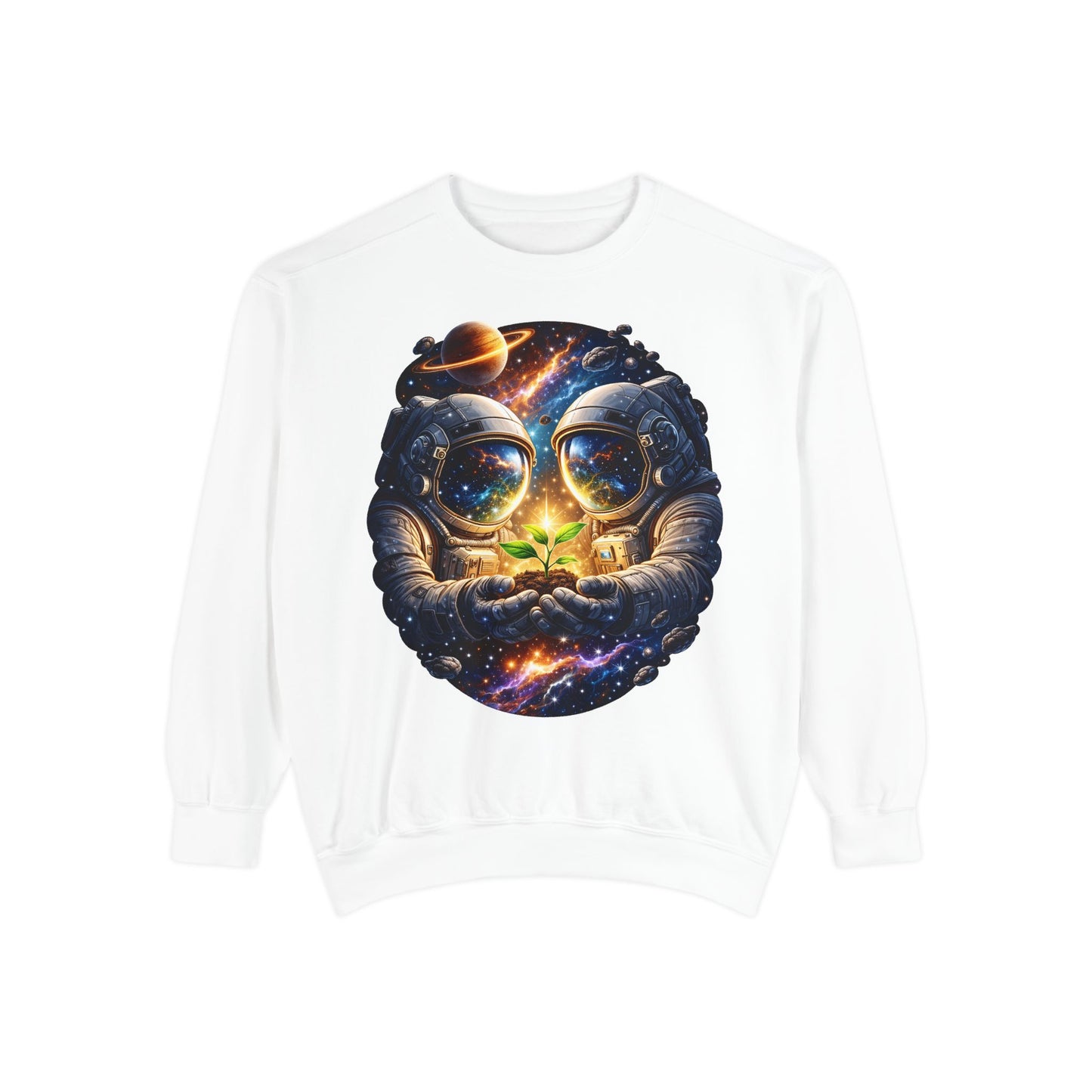 Astronaut Holding Seedling Sweatshirt — Cosmic Space Crewneck