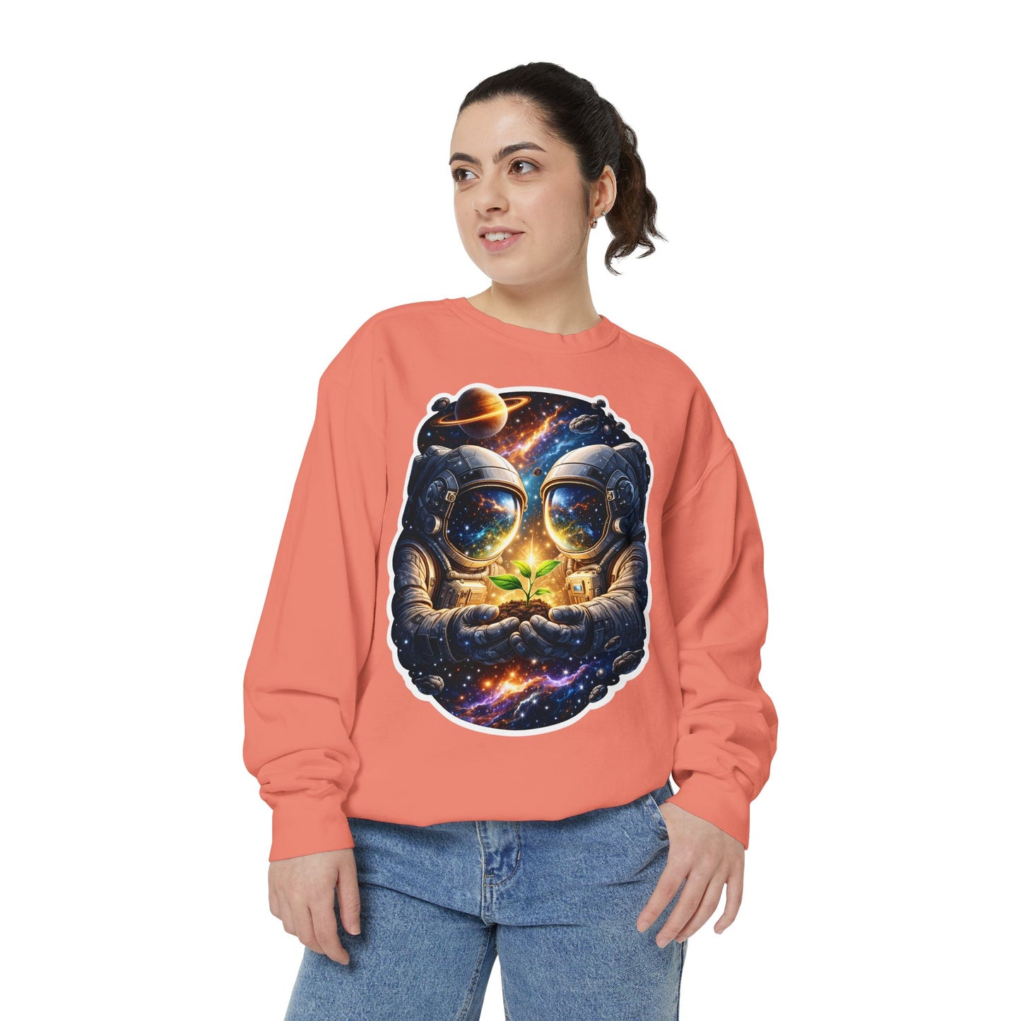 Astronaut Holding Seedling Sweatshirt — Cosmic Space Crewneck