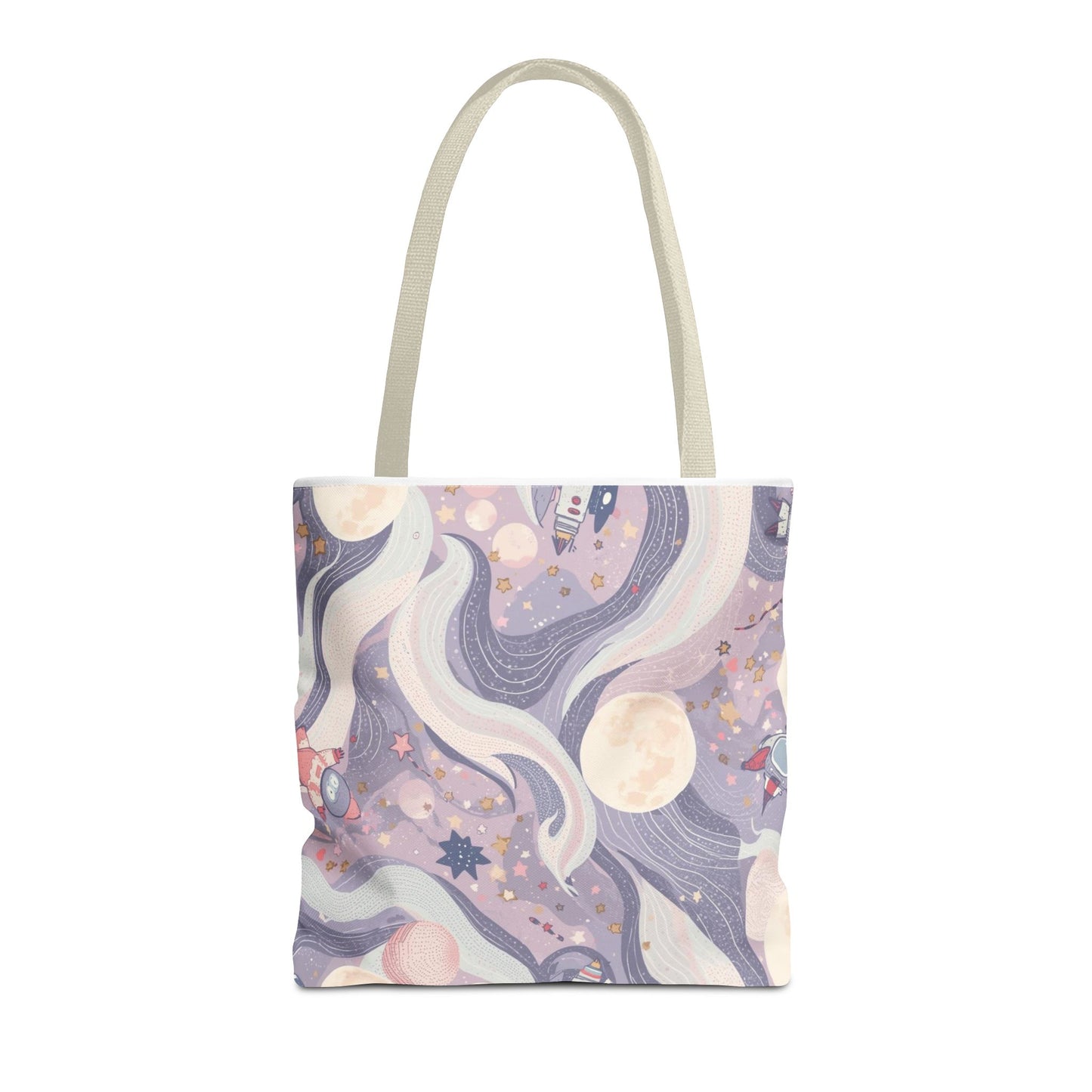 Celestial Moonlight Tote Bag — Pastel Cosmic Waves All-Over Print