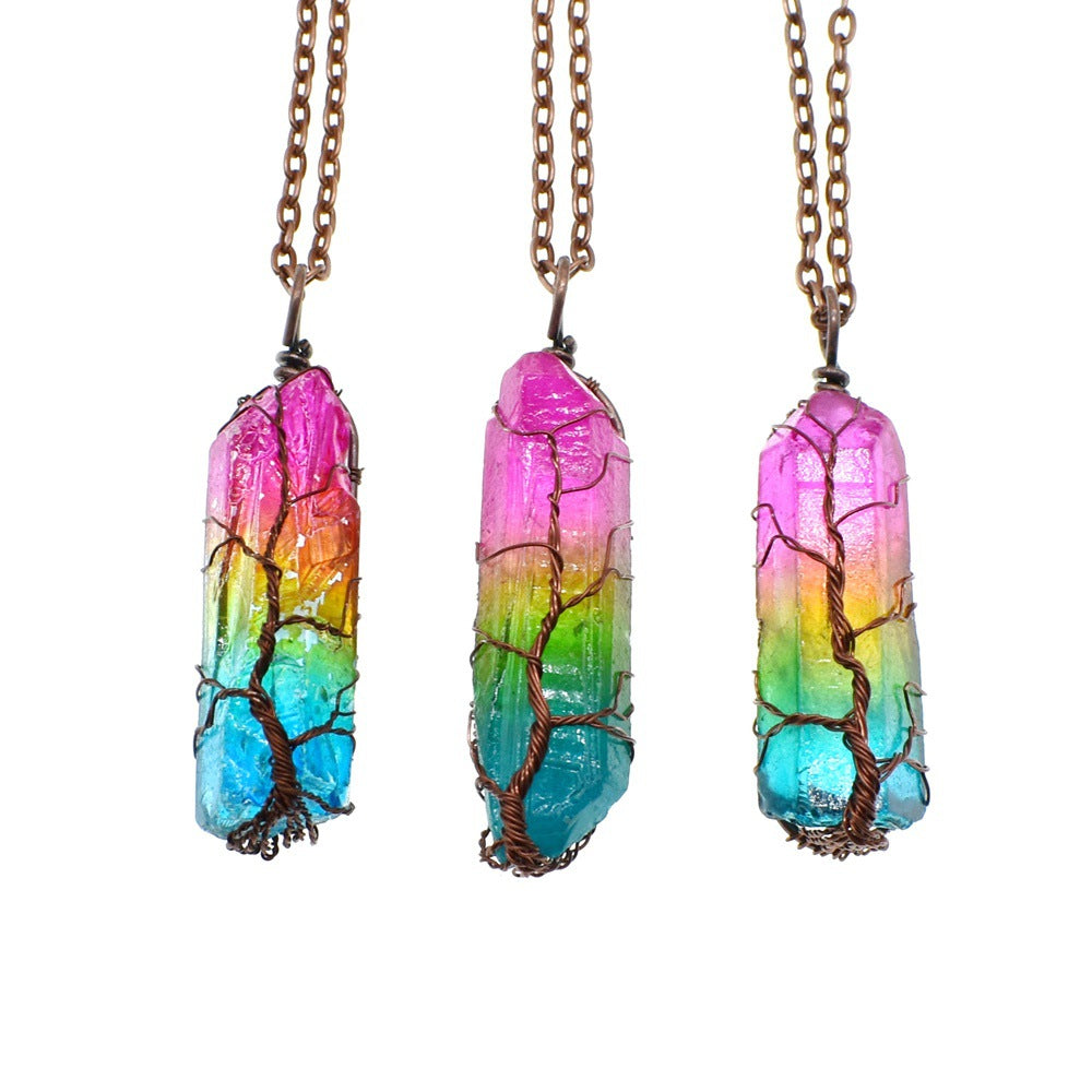 Galaxy Crystal Pillar Pendant – Cosmic Energy Stone Necklace