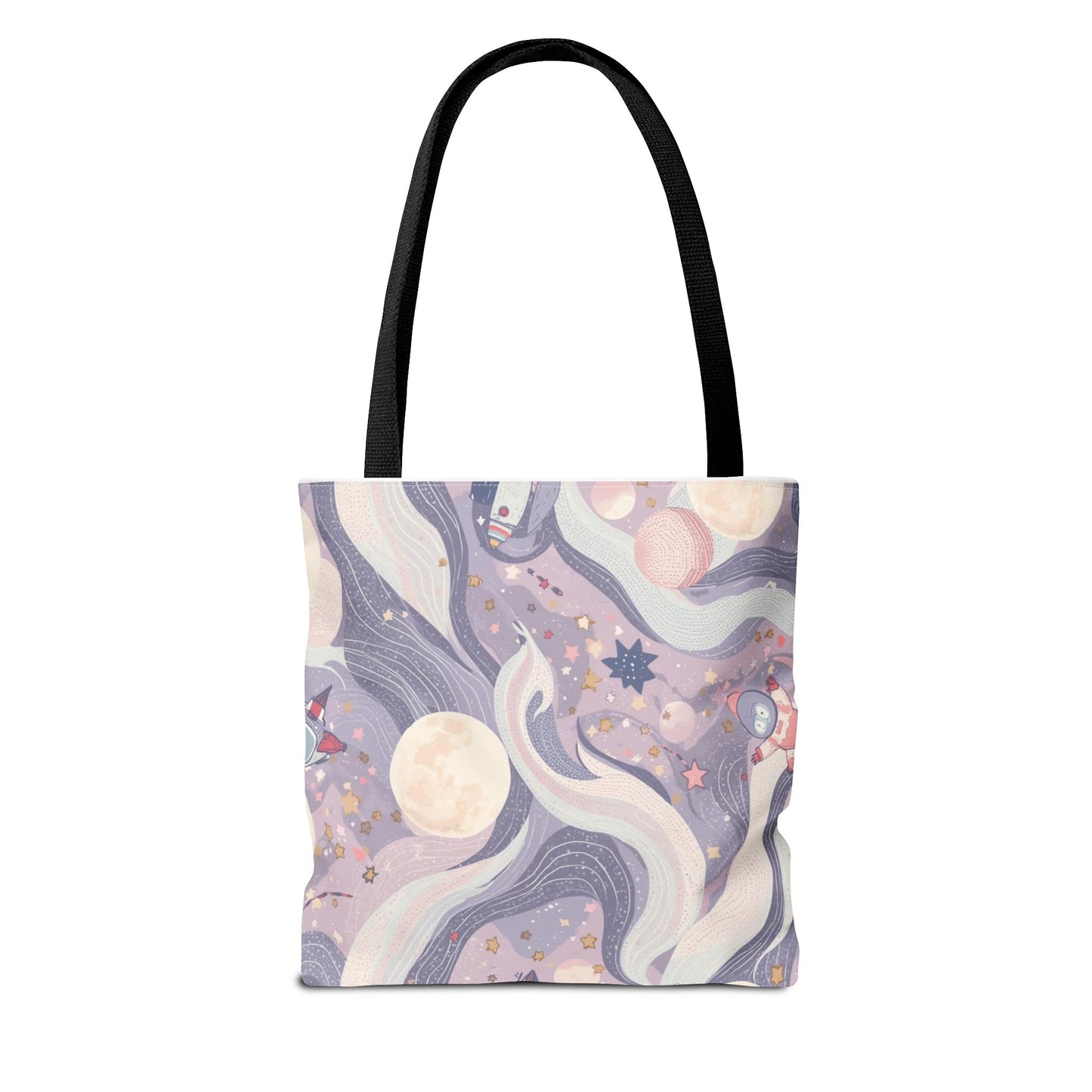 Celestial Moonlight Tote Bag — Pastel Cosmic Waves All-Over Print