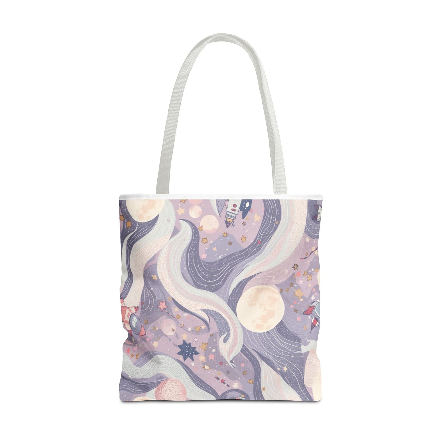 Celestial Moonlight Tote Bag — Pastel Cosmic Waves All-Over Print