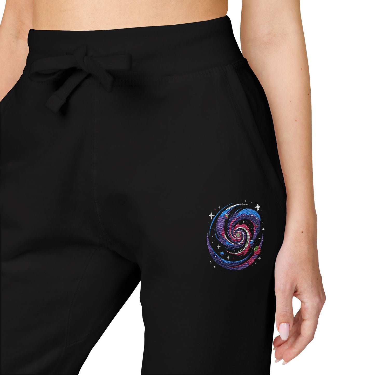 Embroidered Spiral Tie-Dye Joggers — White Fleece Sweatpants