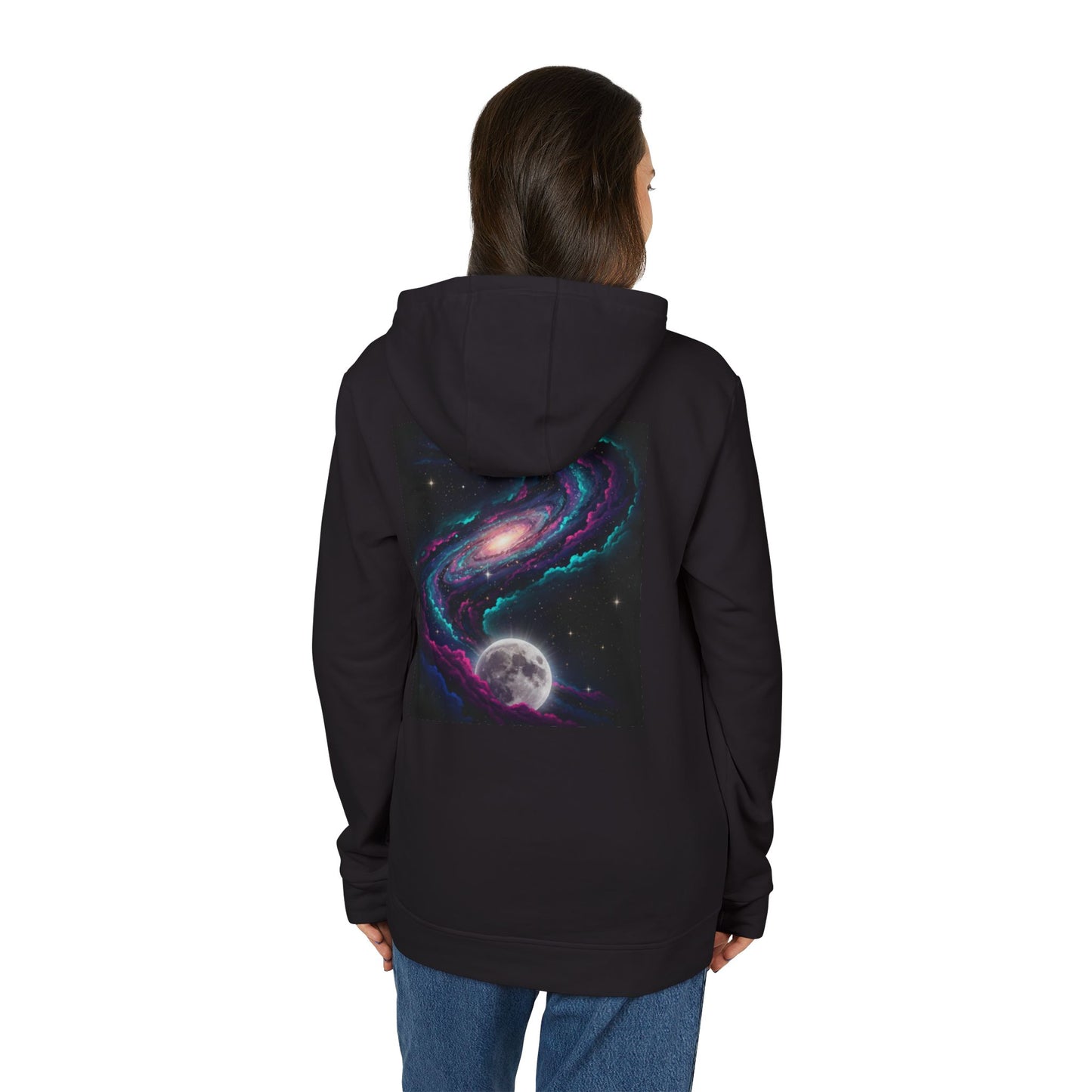 Galaxy Space Hoodie — Cosmic Moon & Nebula Graphic Pullover