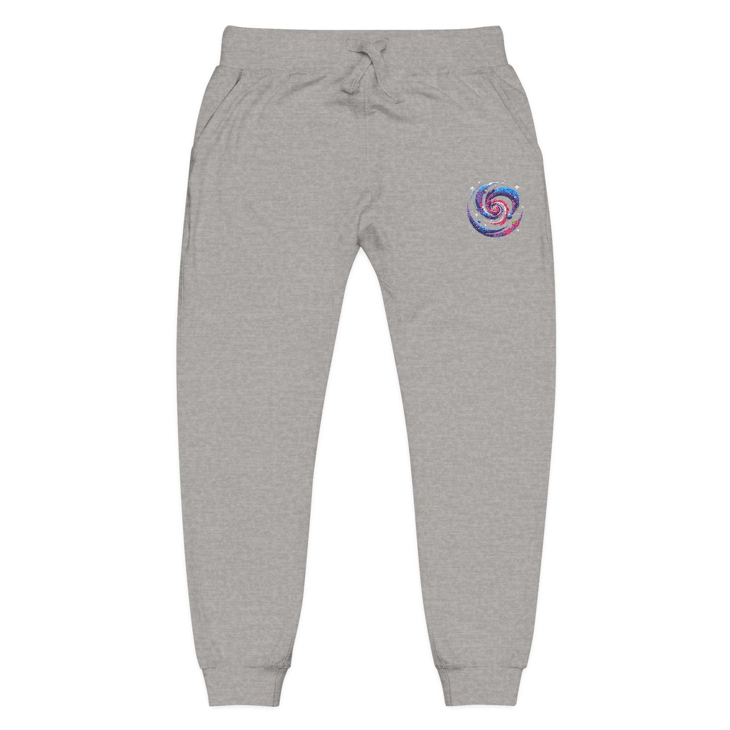 Embroidered Spiral Tie-Dye Joggers — White Fleece Sweatpants