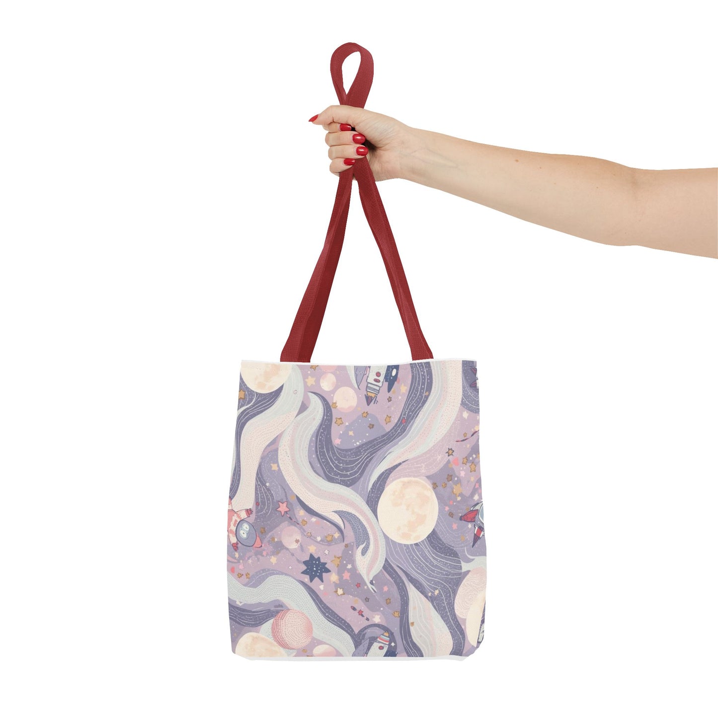 Celestial Moonlight Tote Bag — Pastel Cosmic Waves All-Over Print