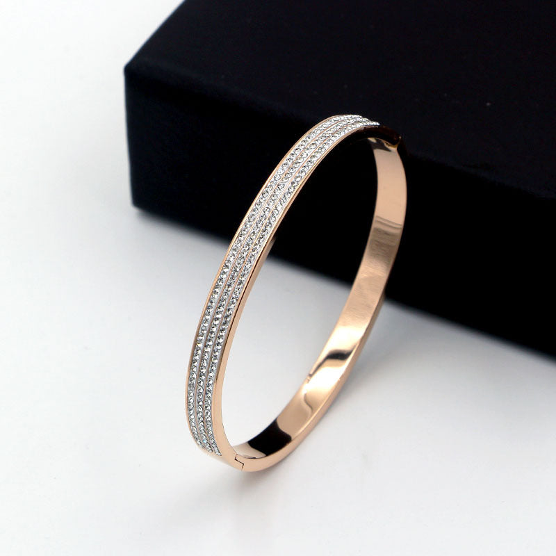 Aurora Luxe™ Rose Gold Diamond-Inlaid Bracelet — Triple Row Sparkle Elegance