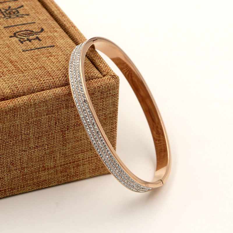 Aurora Luxe™ Rose Gold Diamond-Inlaid Bracelet — Triple Row Sparkle Elegance