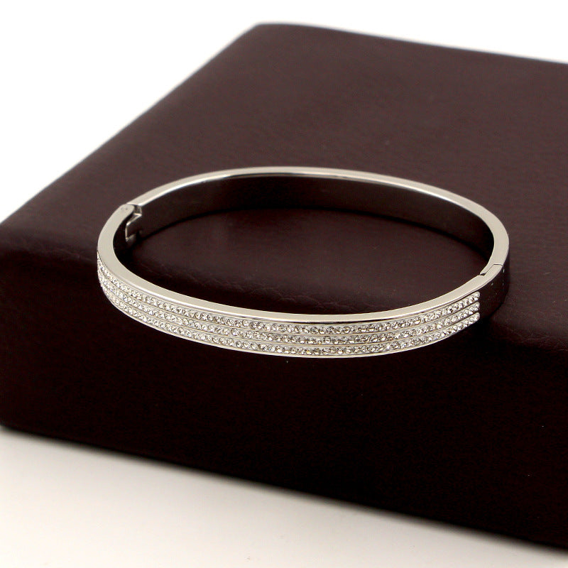 Aurora Luxe™ Rose Gold Diamond-Inlaid Bracelet — Triple Row Sparkle Elegance