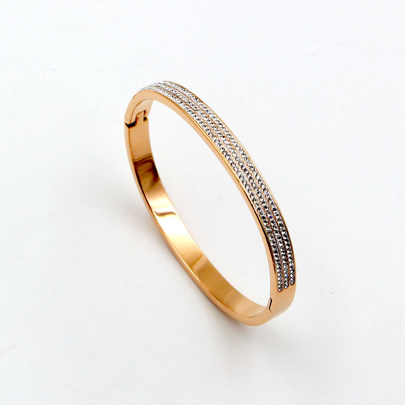 Aurora Luxe™ Rose Gold Diamond-Inlaid Bracelet — Triple Row Sparkle Elegance