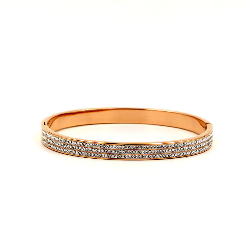 Aurora Luxe™ Rose Gold Diamond-Inlaid Bracelet — Triple Row Sparkle Elegance