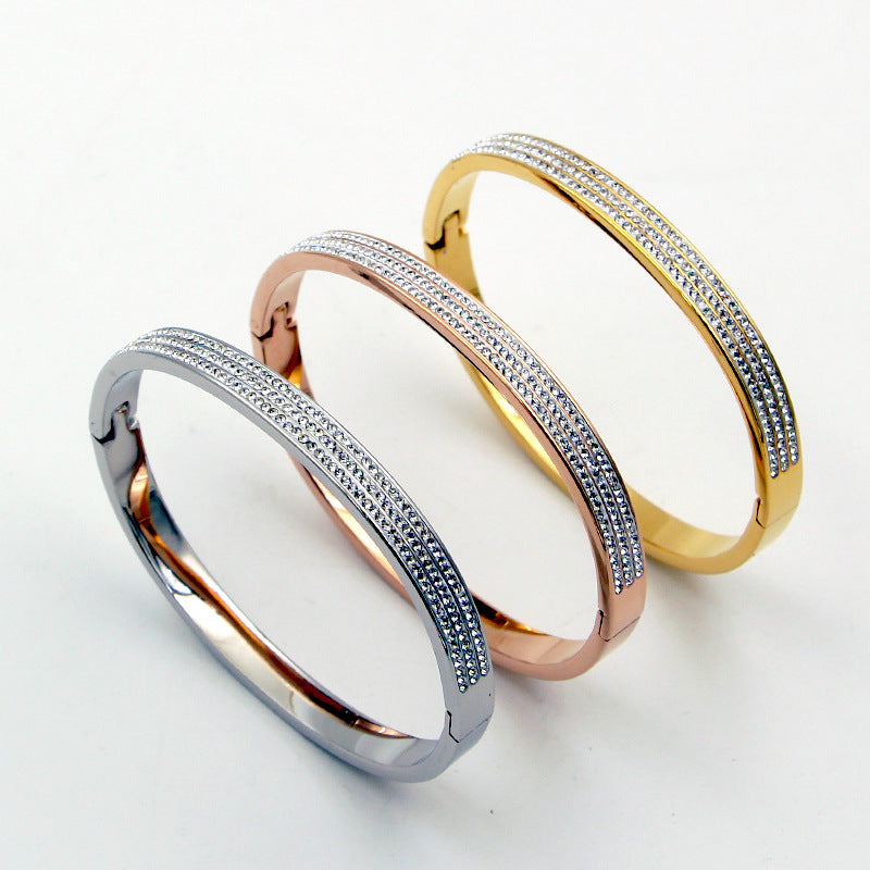 Aurora Luxe™ Rose Gold Diamond-Inlaid Bracelet — Triple Row Sparkle Elegance