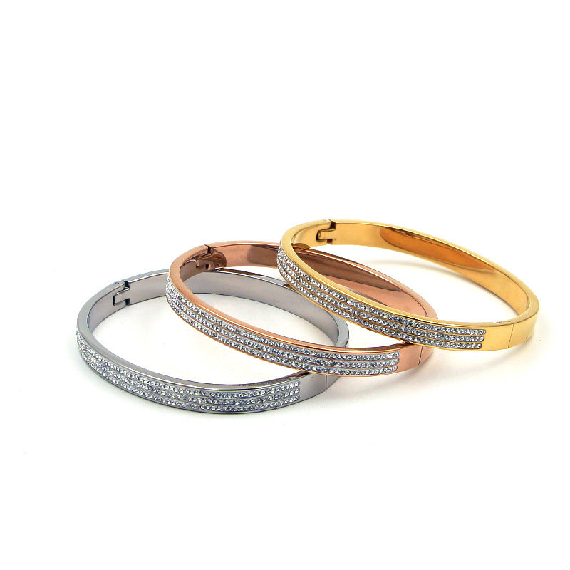 Aurora Luxe™ Rose Gold Diamond-Inlaid Bracelet — Triple Row Sparkle Elegance