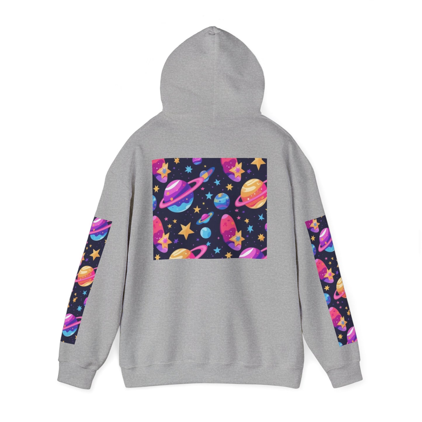 Space Pattern Hoodie — Colorful Planets & Stars Graphic Hoodie