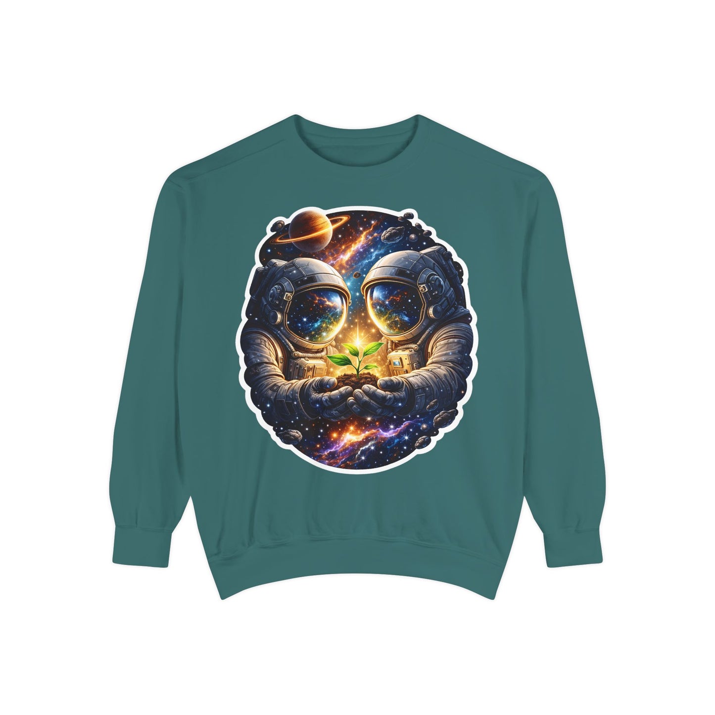 Astronaut Holding Seedling Sweatshirt — Cosmic Space Crewneck