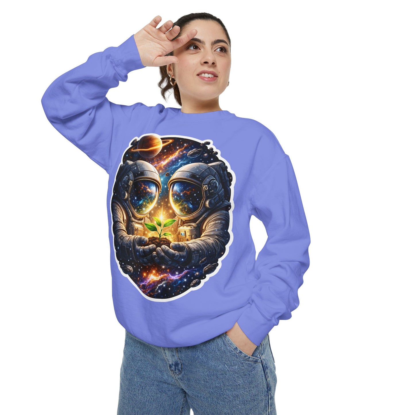 Astronaut Holding Seedling Sweatshirt — Cosmic Space Crewneck