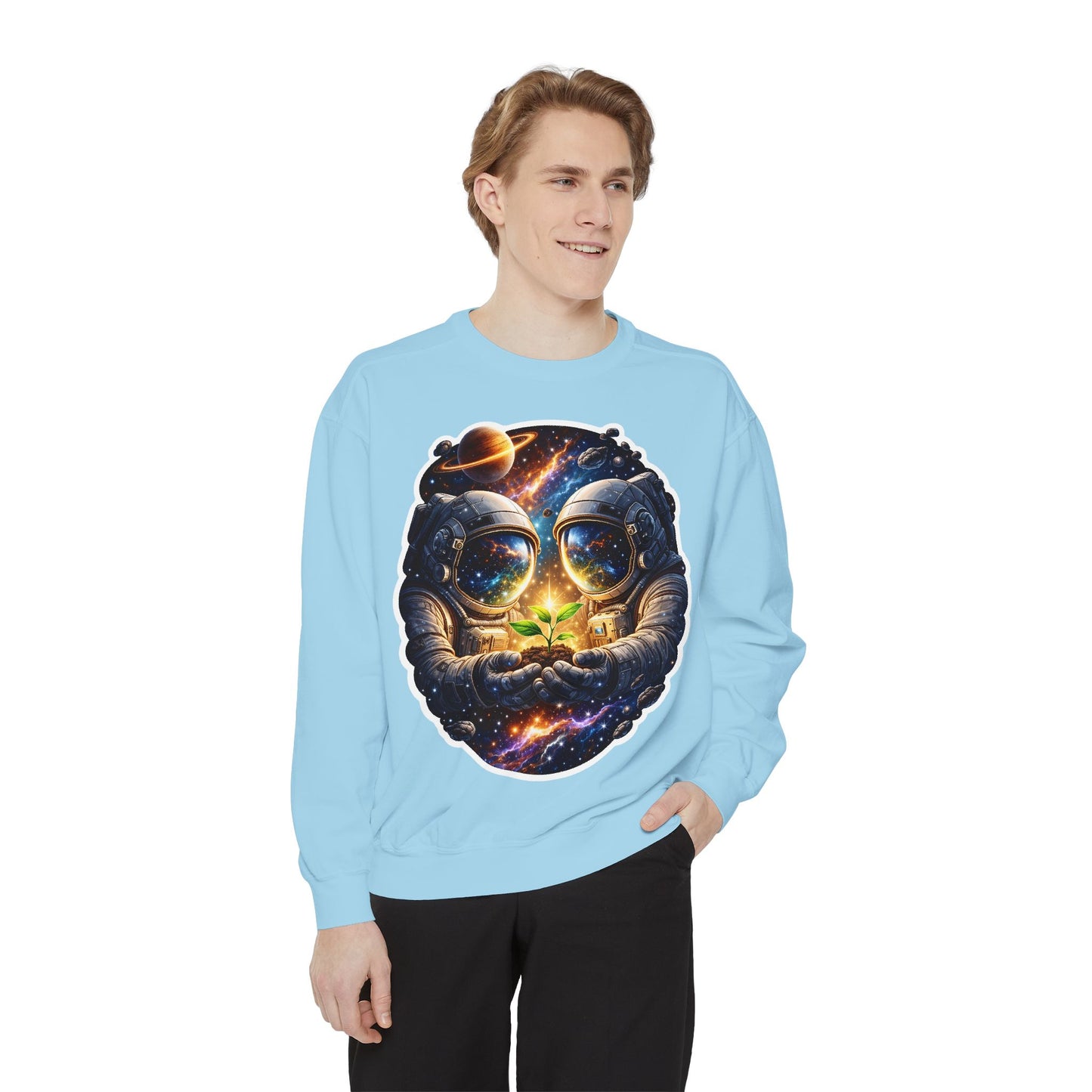 Astronaut Holding Seedling Sweatshirt — Cosmic Space Crewneck
