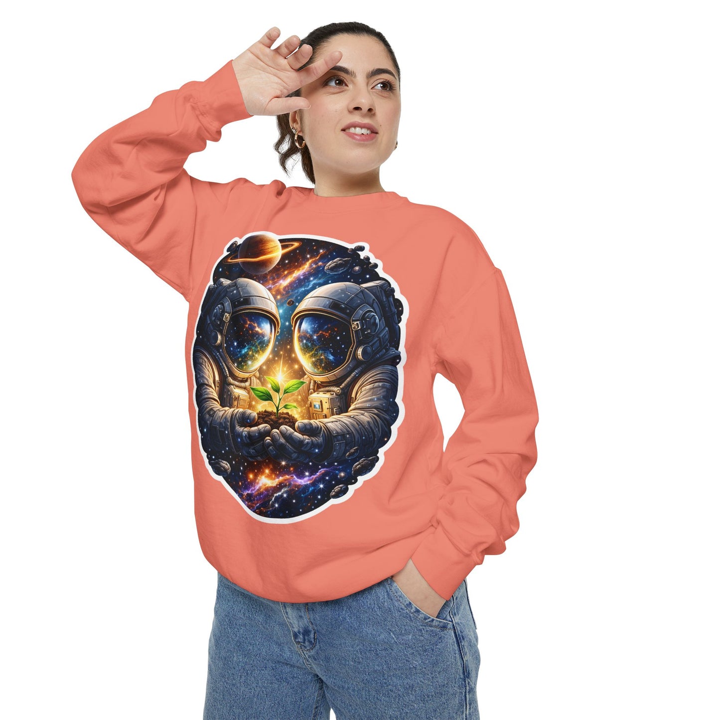Astronaut Holding Seedling Sweatshirt — Cosmic Space Crewneck