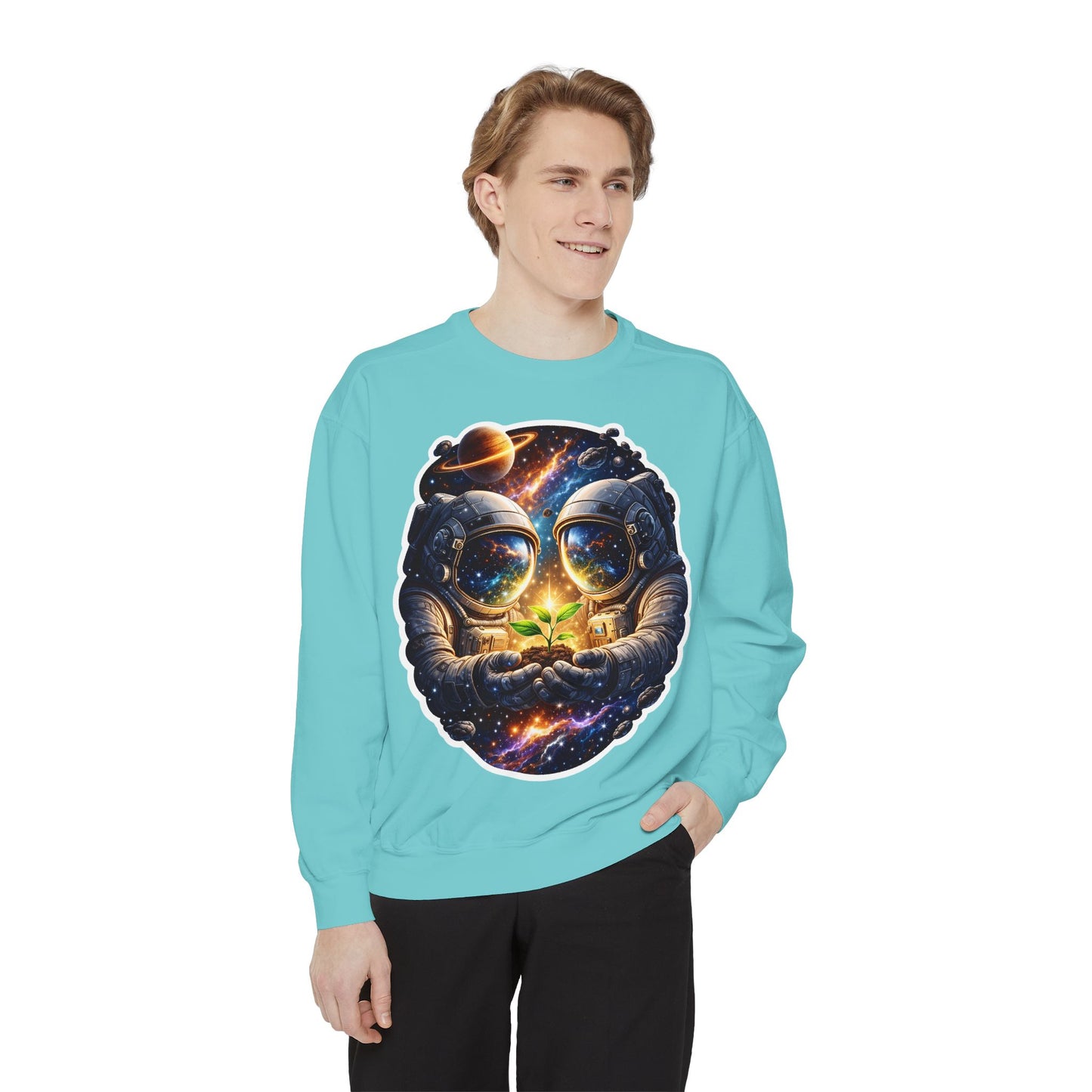 Astronaut Holding Seedling Sweatshirt — Cosmic Space Crewneck