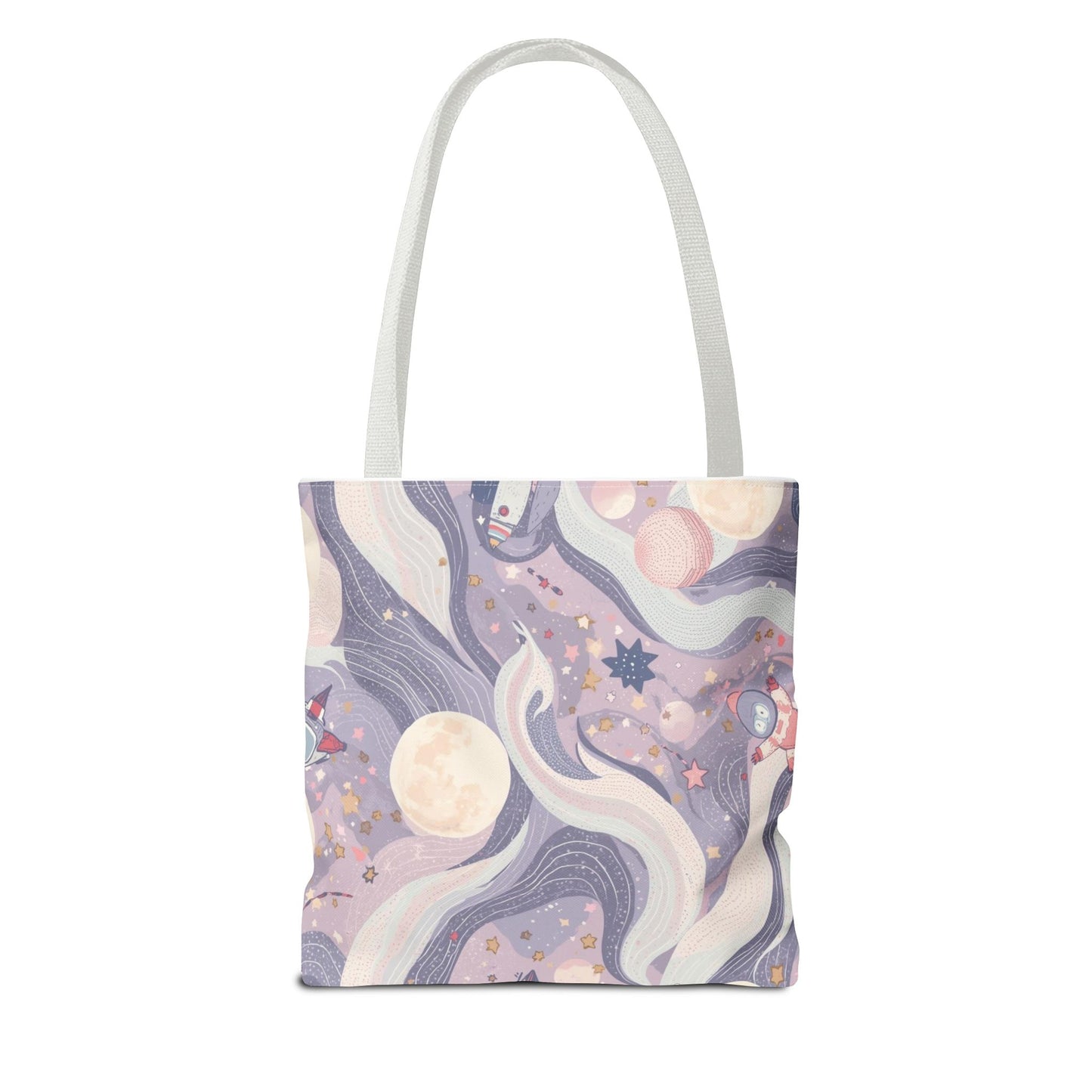 Celestial Moonlight Tote Bag — Pastel Cosmic Waves All-Over Print