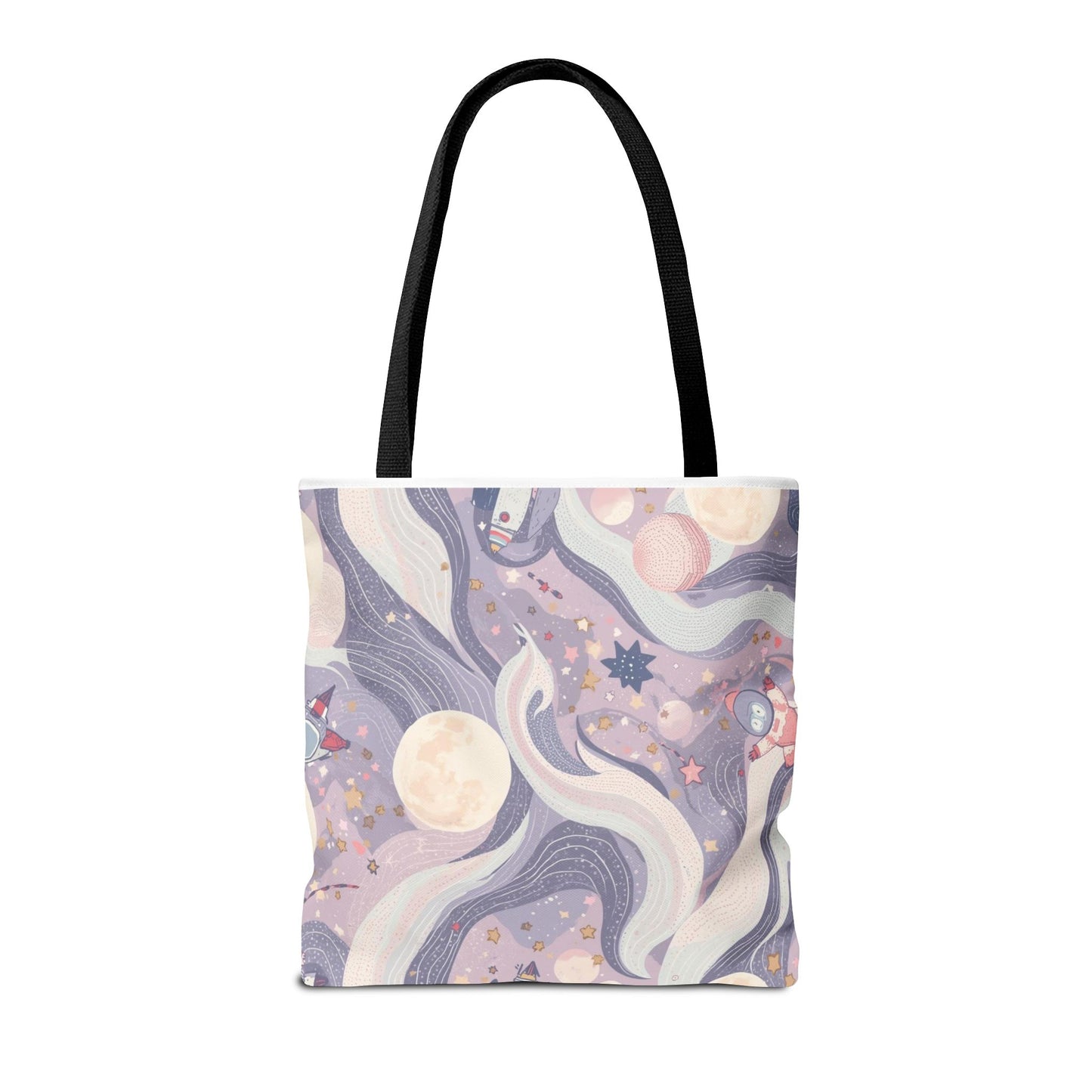 Celestial Moonlight Tote Bag — Pastel Cosmic Waves All-Over Print