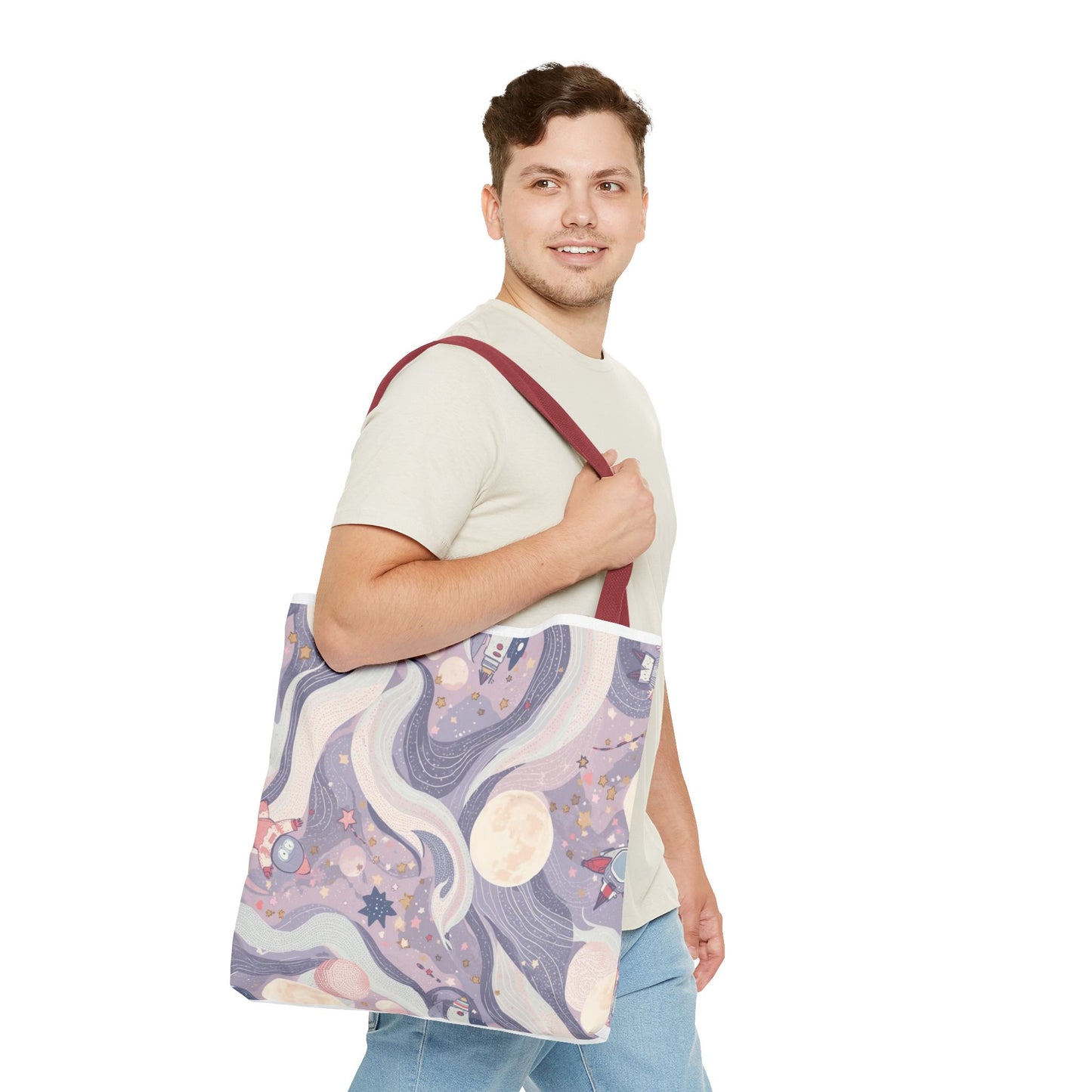 Celestial Moonlight Tote Bag — Pastel Cosmic Waves All-Over Print
