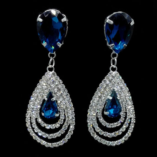 Royal Sapphire Crystal Drop Earrings – Elegant Diamond Teardrop Luxury Jewelry